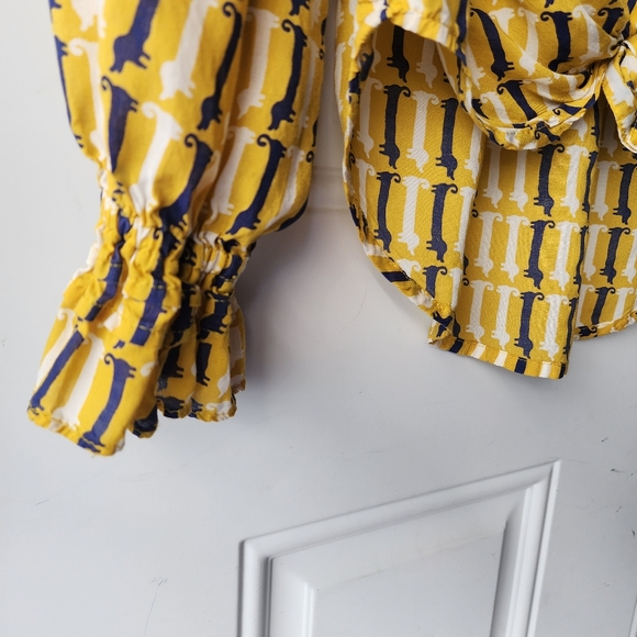 Anthropologie Maeve Dachsund Dog Print Buttondown Blouse Size 0  Weiner Dog - Picture 7 of 8